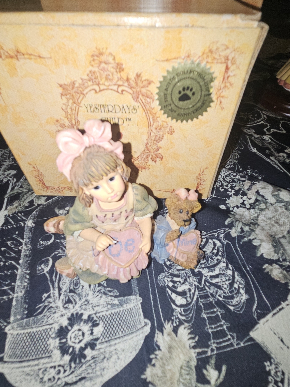 Yesterday's Child Porcelain Girl & Bear Figurine - Pink Accents